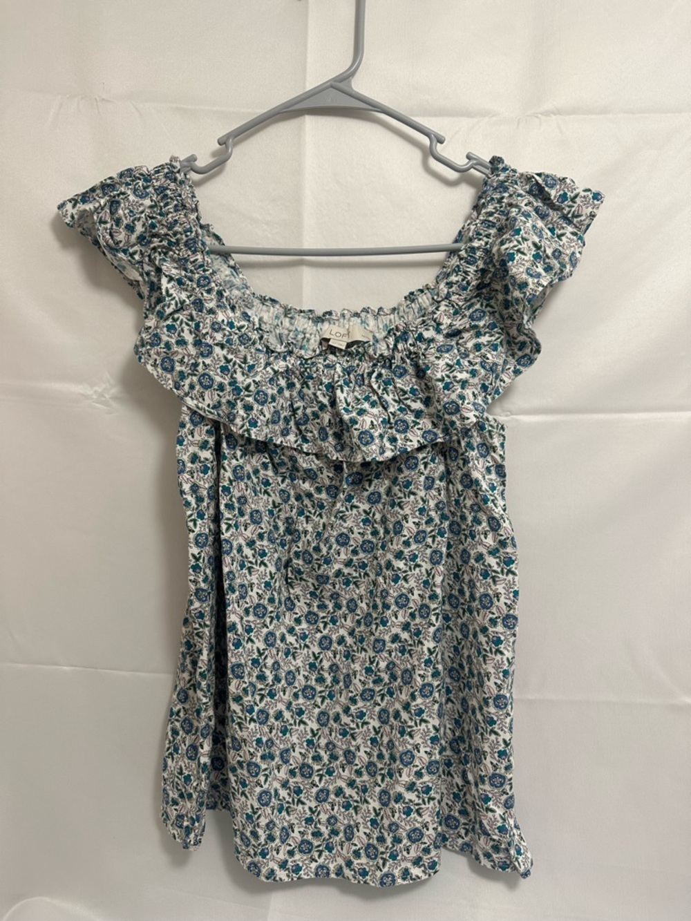 LOFT Floral Ruffle Sleeve Square-Neck Women's Top - Size Petite Small - Picture 3 of 10